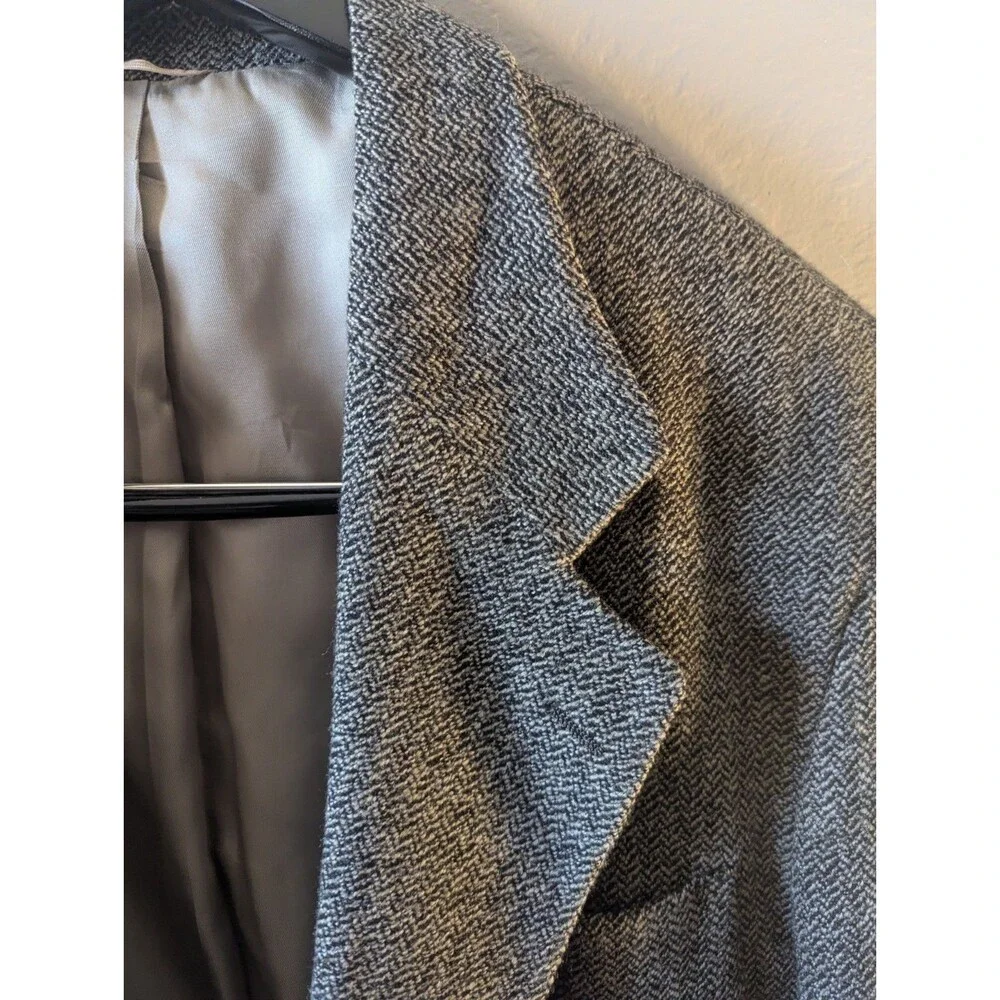 Mark Shale Mens Gray Herringbone Tweed Sport Coat Blazer Jacket Woven Notch Read